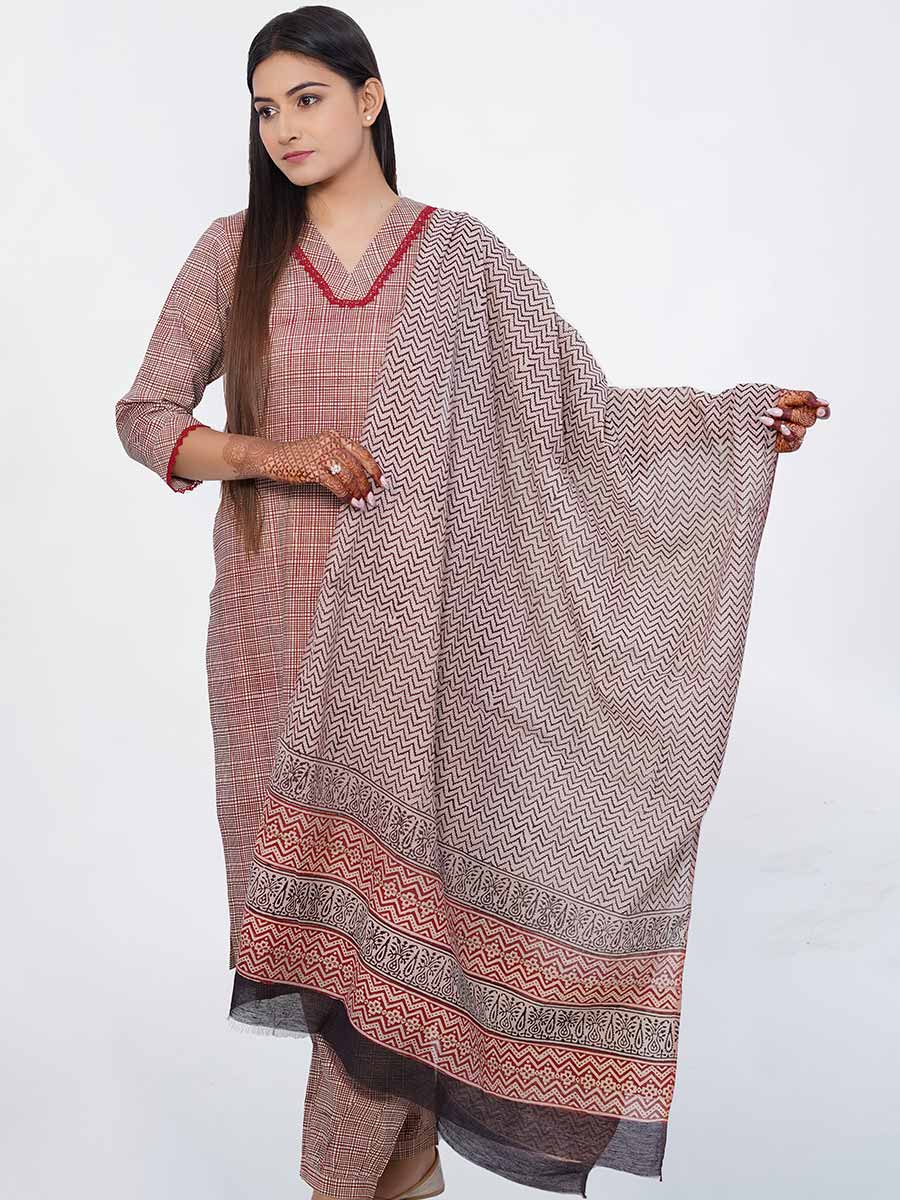 Brown Printed Cotton Dupatta