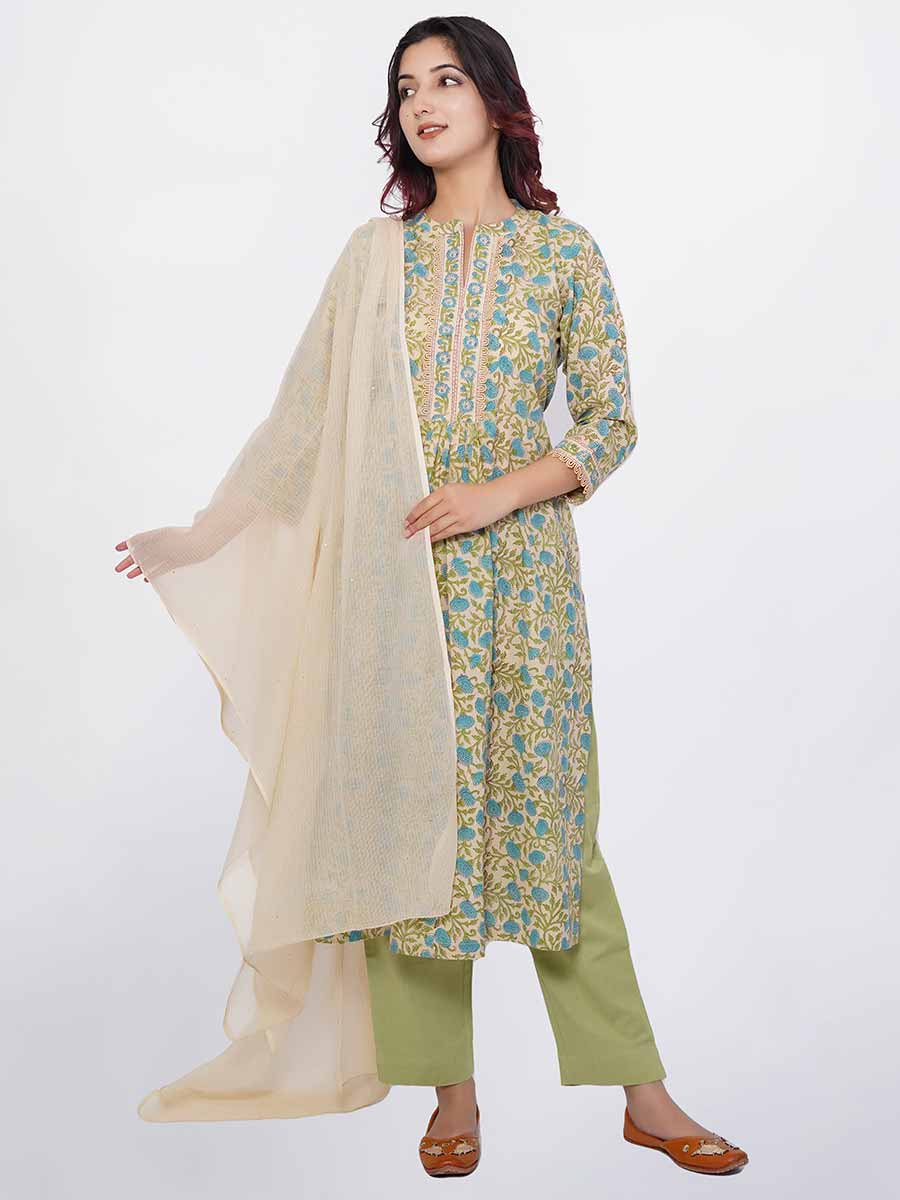 Beige Plain Kota Doria Dupatta