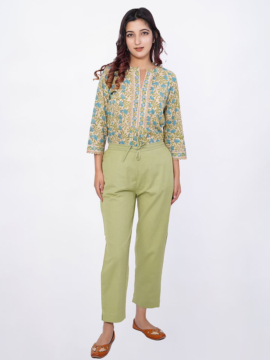 Green Cotton Bagru Print Suit Set
