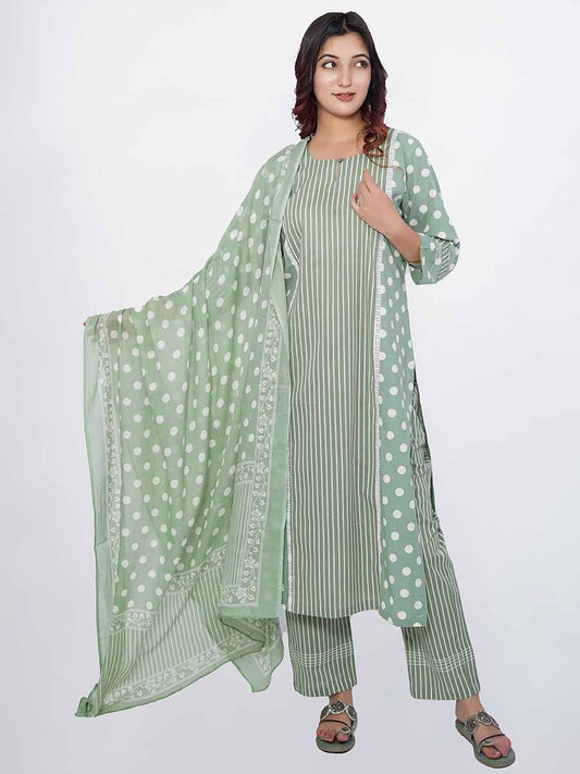 Green Printed Cotton Dupatta