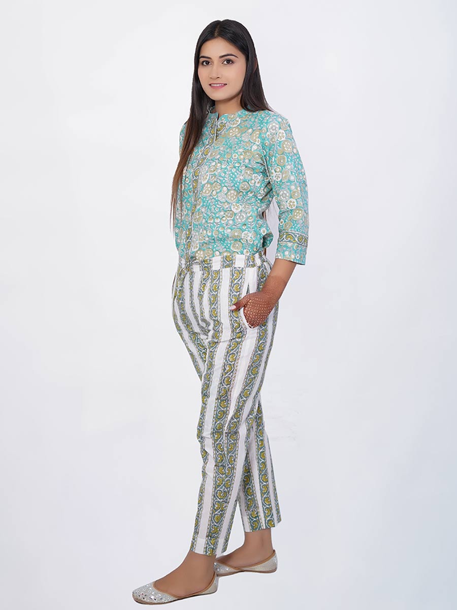 Green Cotton Bagru Print Suit Set