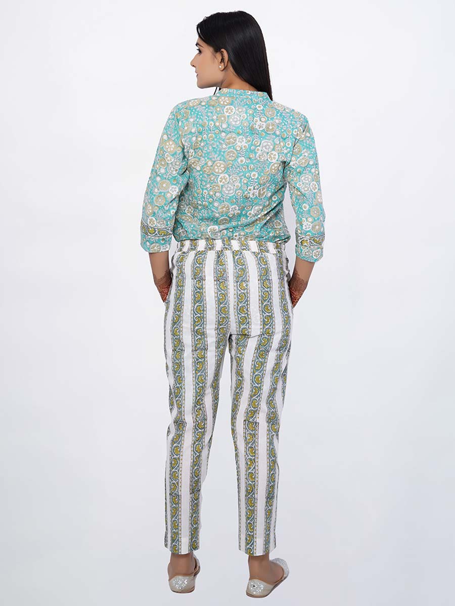 Green Cotton Bagru Print Suit Set