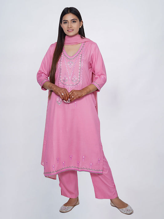Pink Rayon Machine Work Suit Set