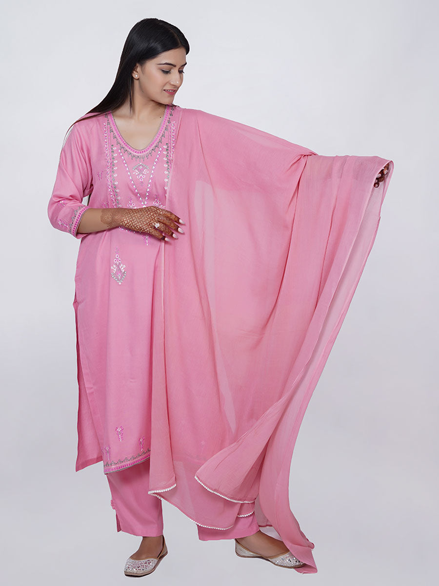 Pink Rayon Machine Work Suit Set
