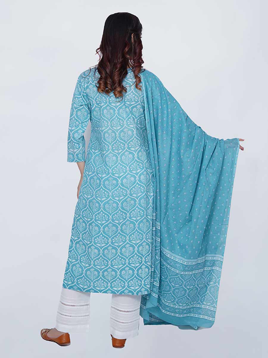 Blue Cotton Block Print Suit Set