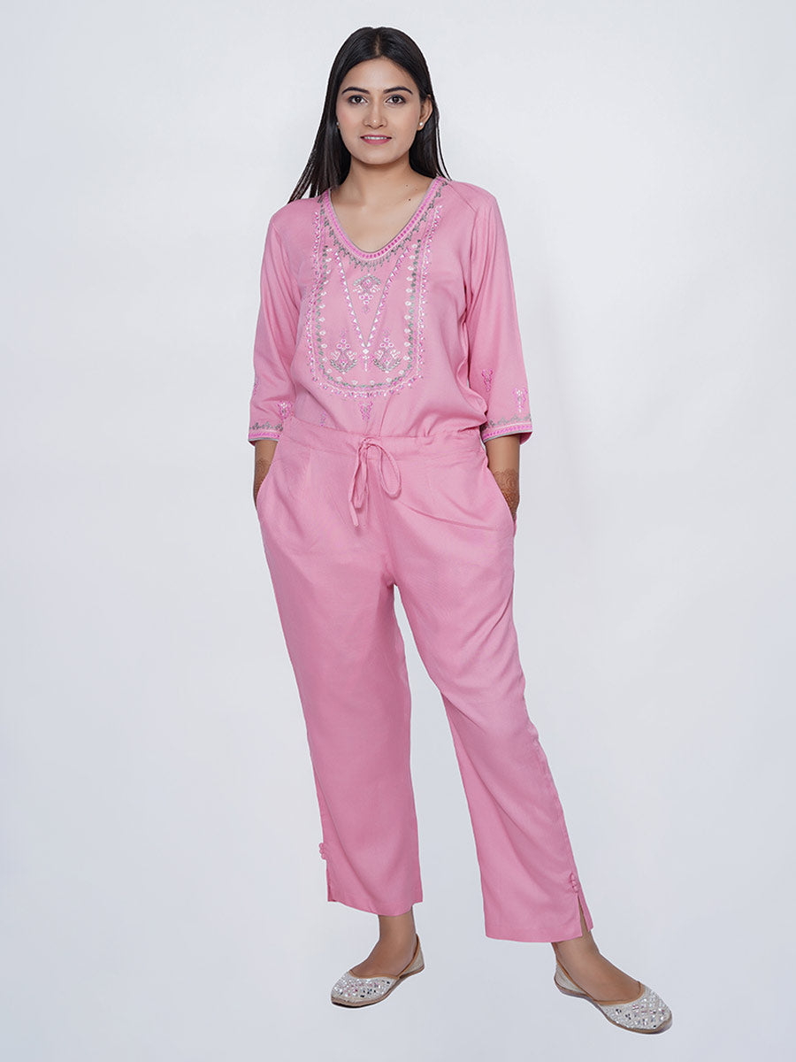 Pink Rayon Machine Work Suit Set