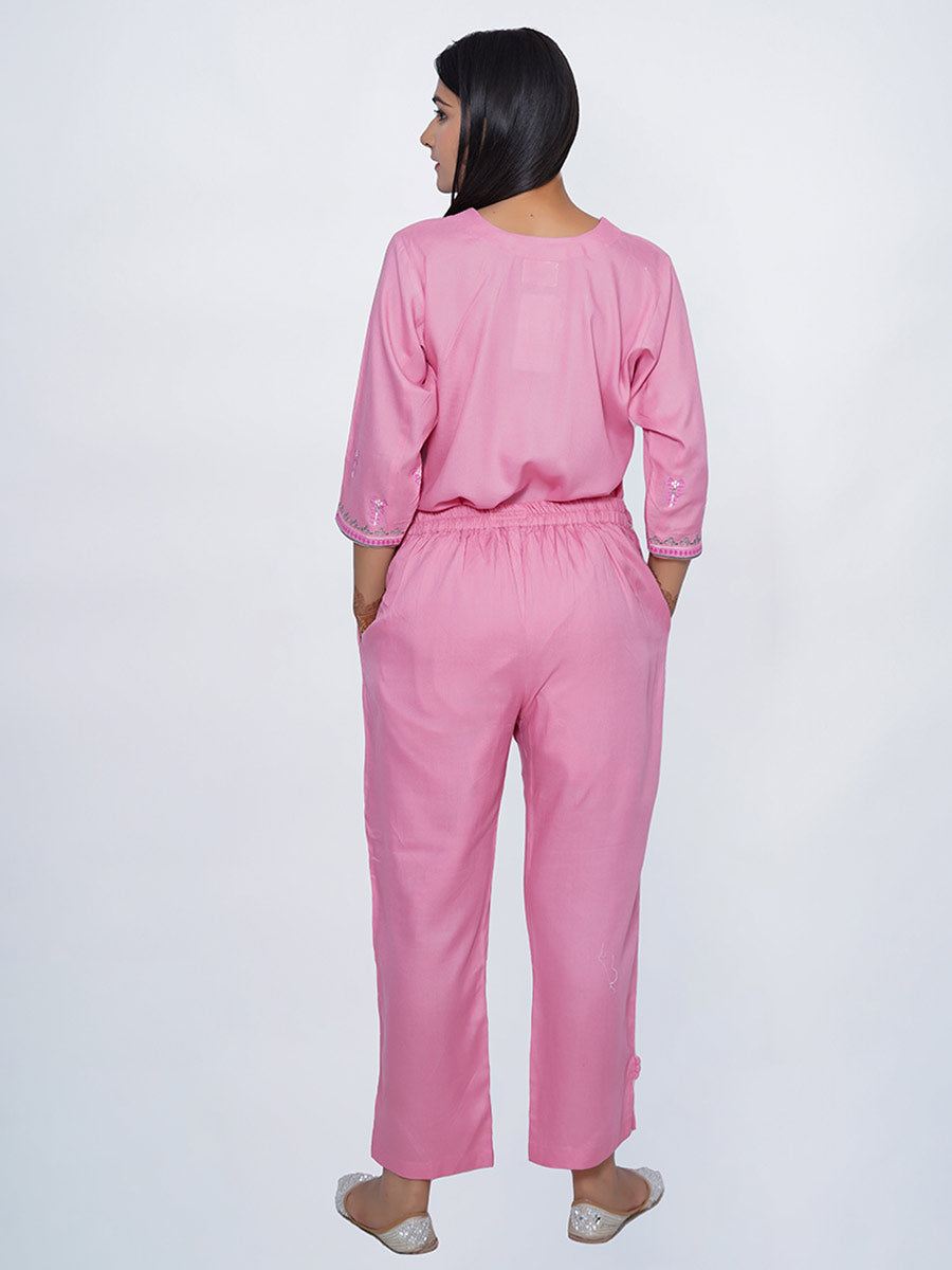 Pink Rayon Machine Work Suit Set