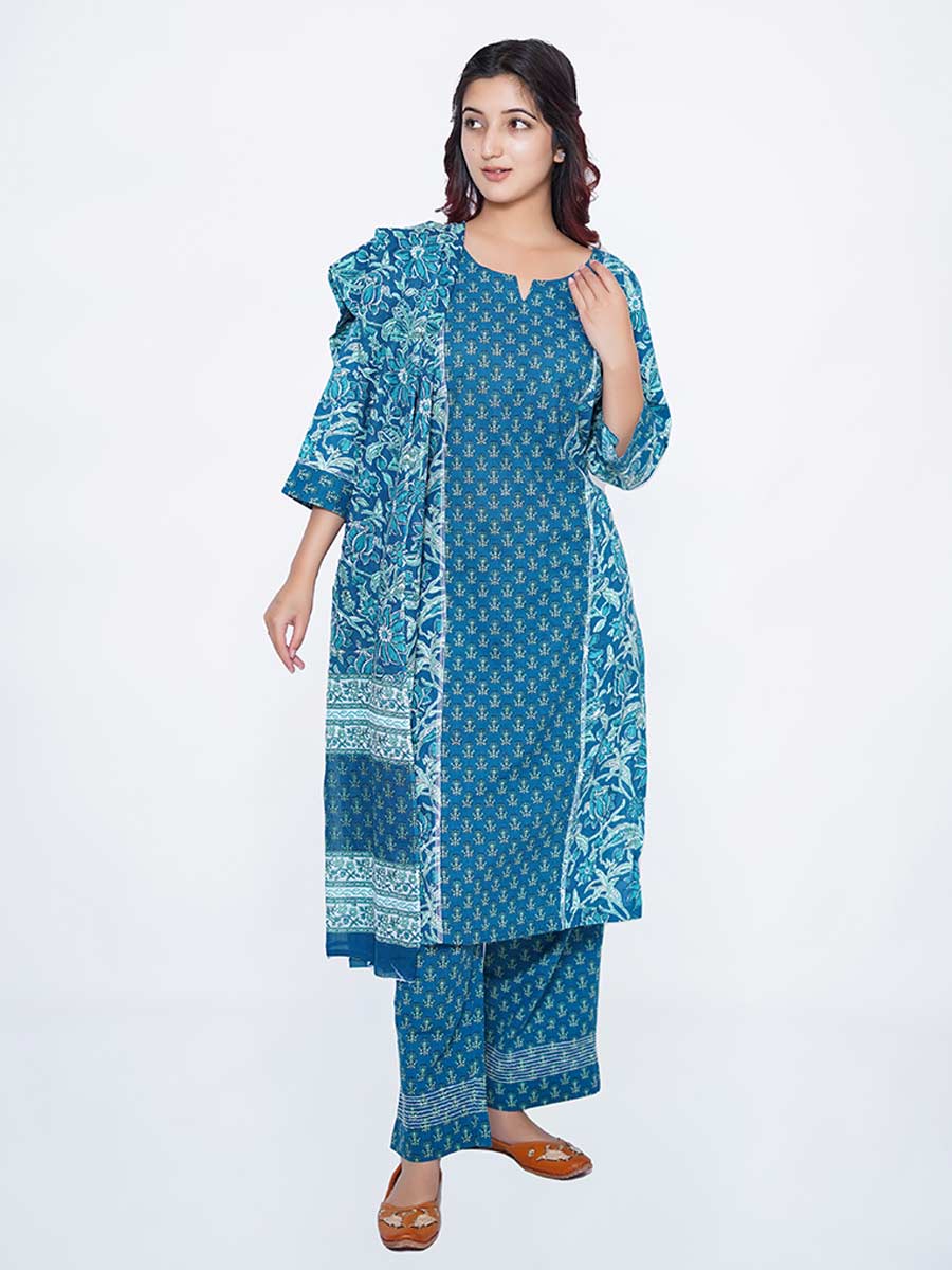 Blue Printed Cotton Dupatta