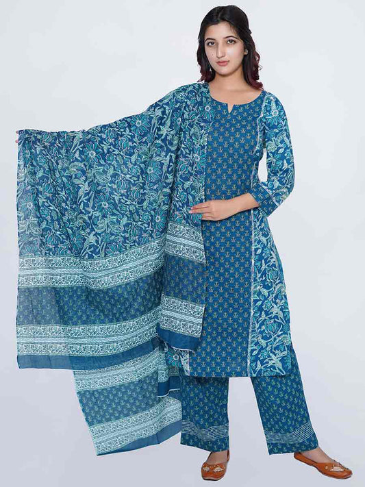 Blue Printed Cotton Dupatta