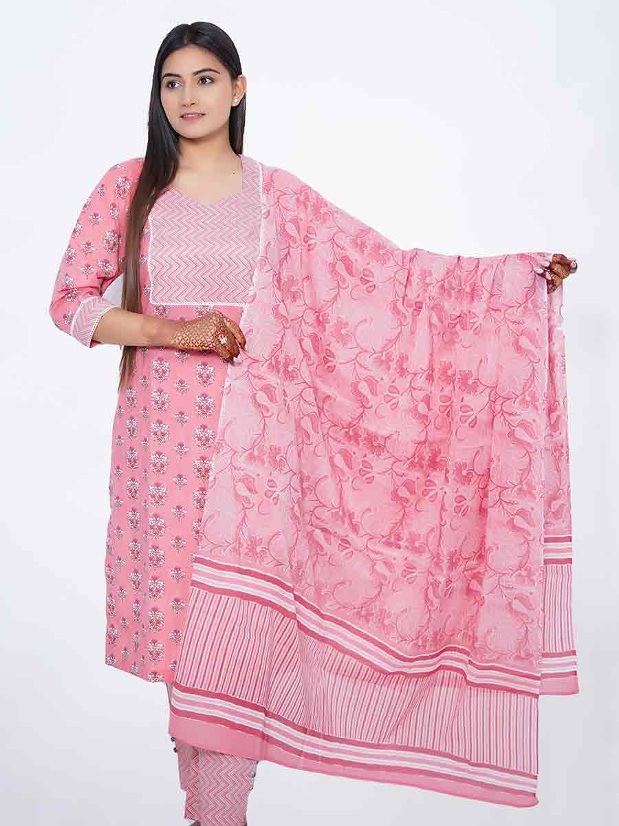 Pink Printed Cotton Dupatta