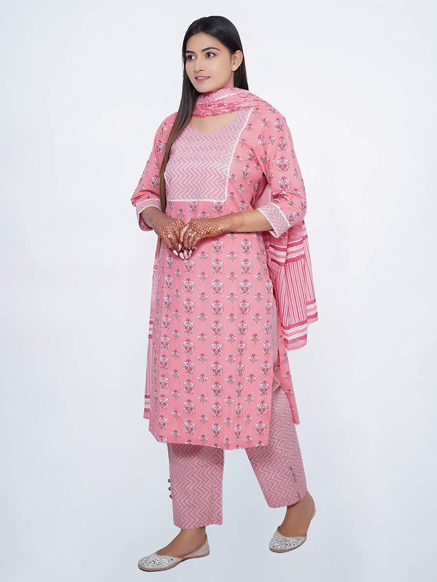 Pink Printed Cotton Dupatta