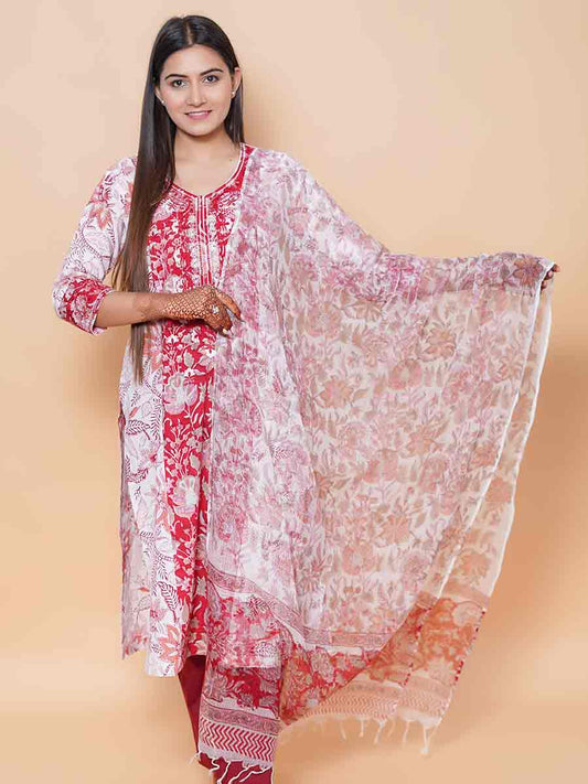 Red Printed Kota Doria Dupatta