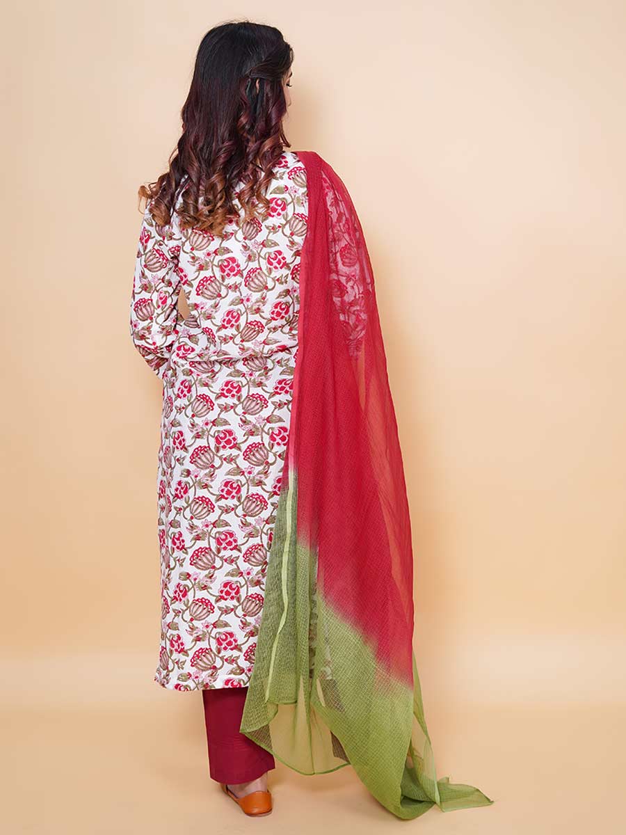 Red Cotton Kalamkari Print Suit Set