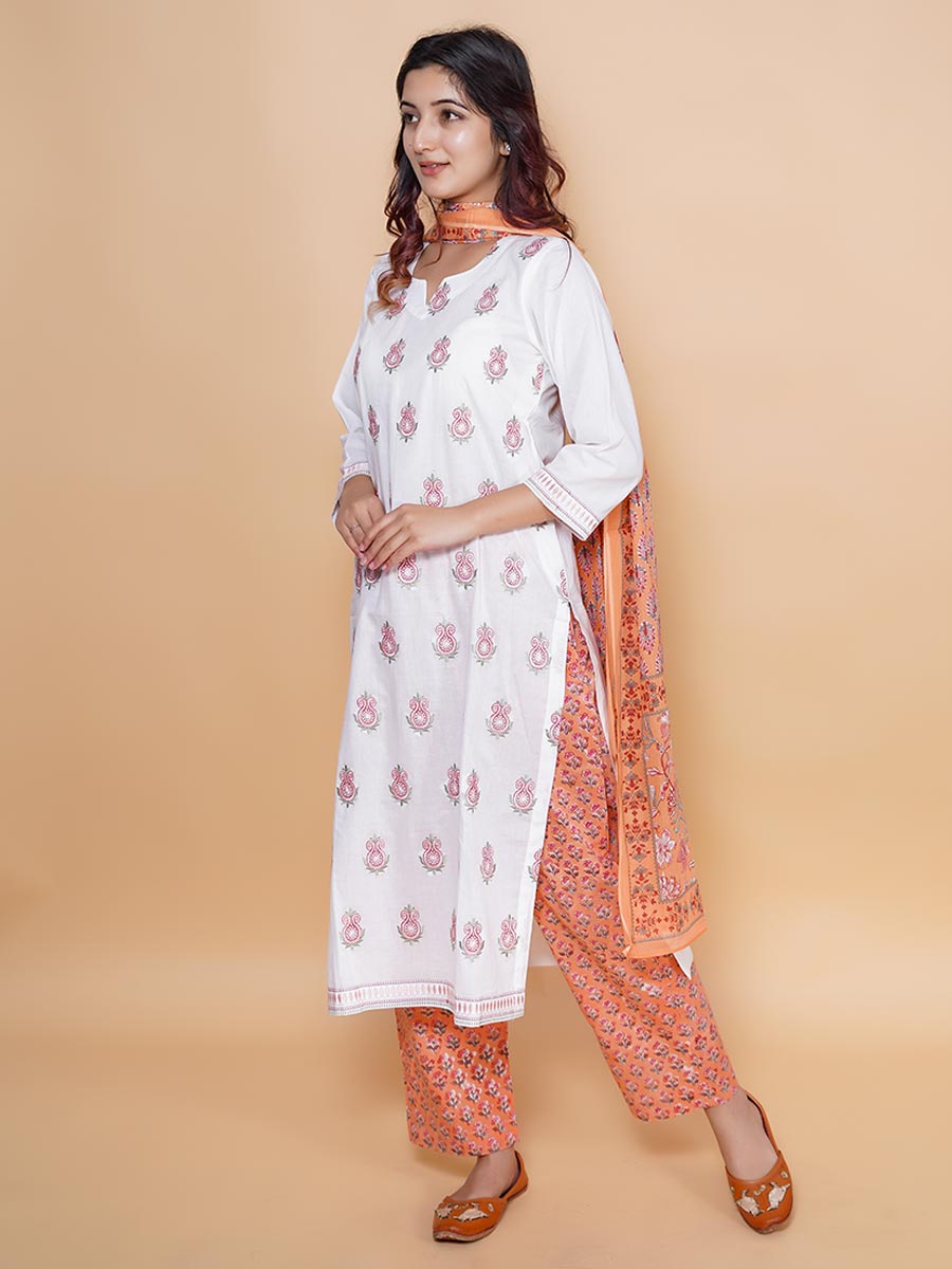 White Cotton Machine Work Suit Set