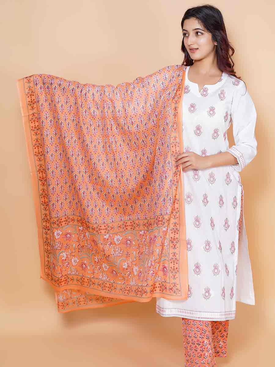 Orange Printed Cotton Dupatta