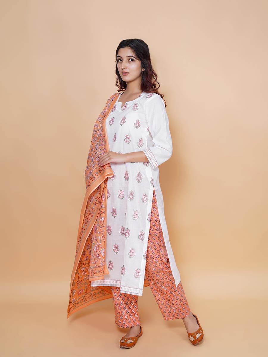 White Cotton Machine Work Suit Set
