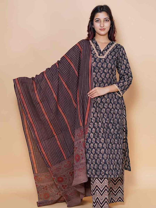 Brown Printed Cotton Dupatta