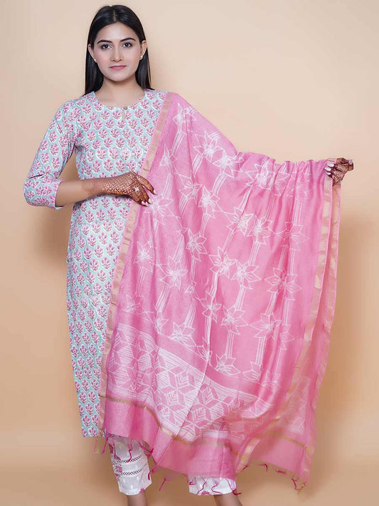 Pink Cotton Printed Dupatta