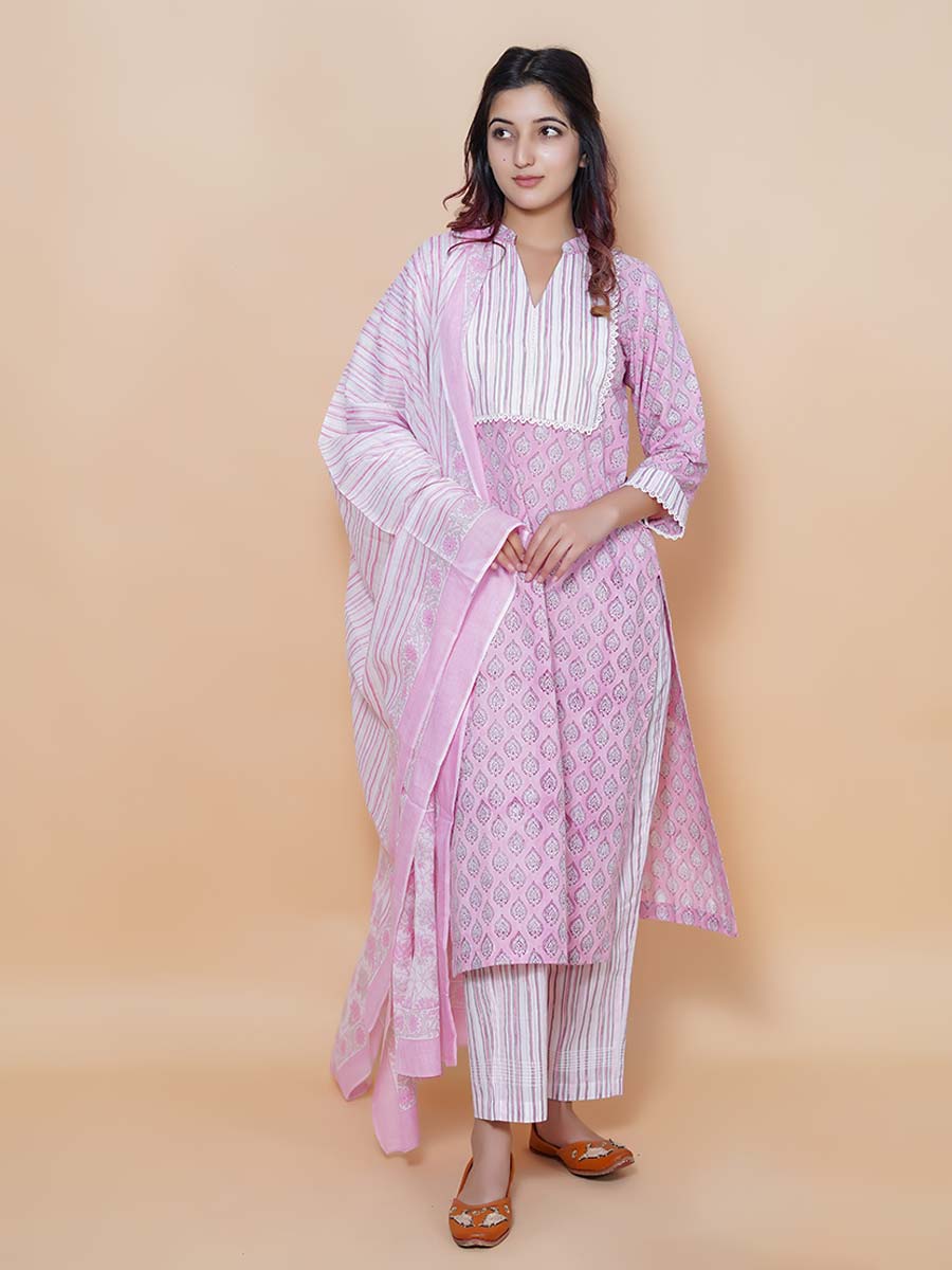 Pink Printed Cotton Dupatta