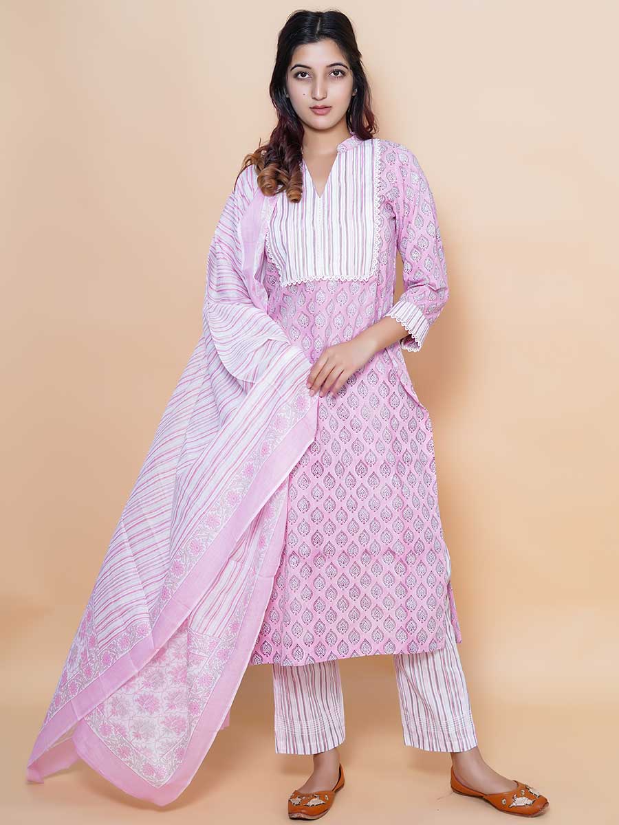 Pink Printed Cotton Dupatta