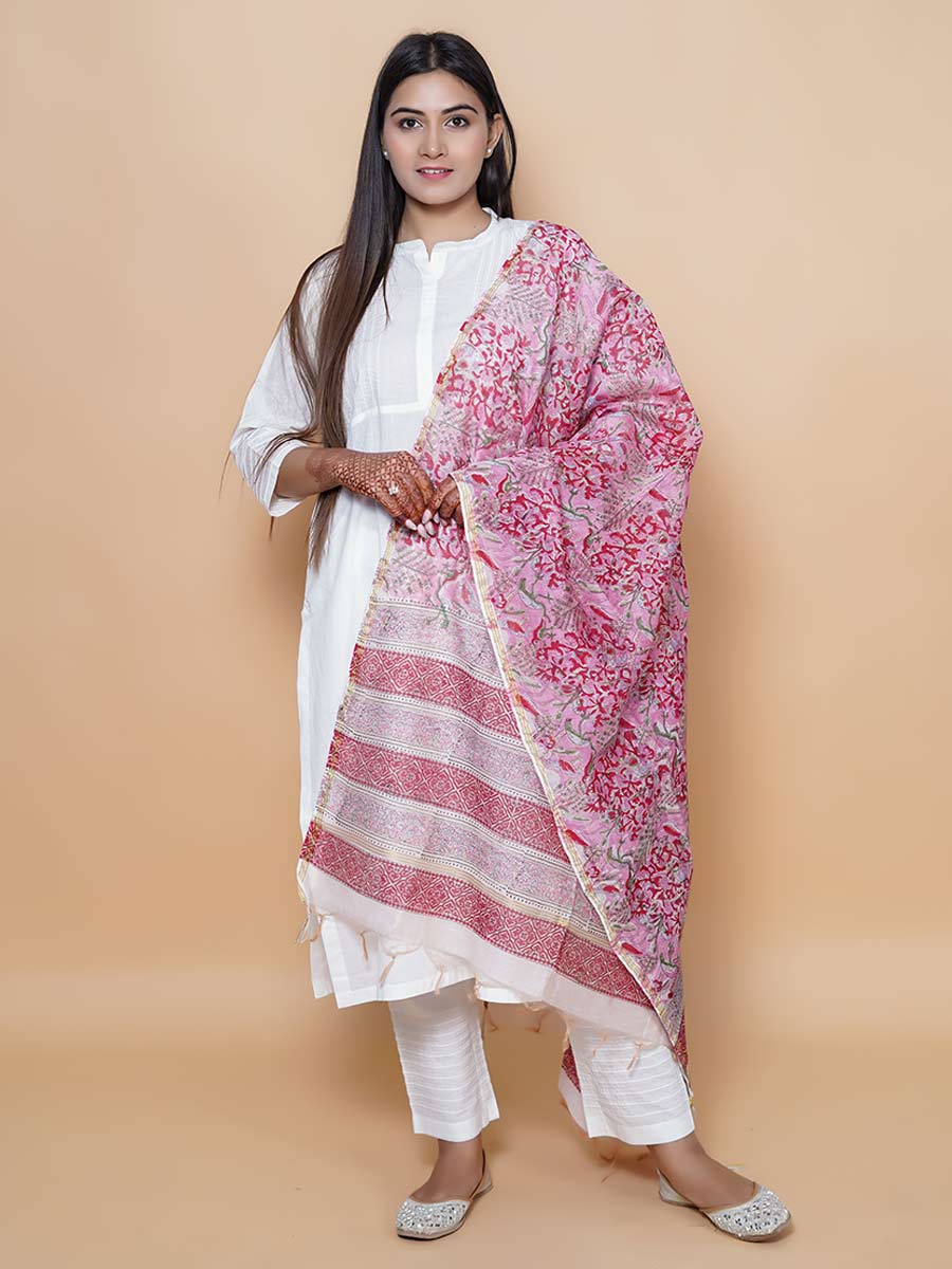 White Cotton Kalamkari Print Suit Set