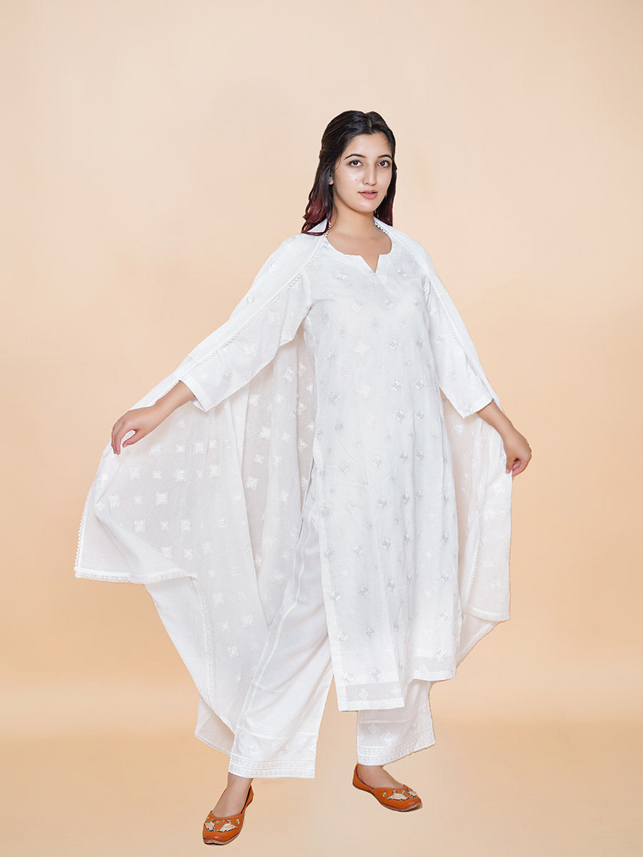 White Cotton Machine Work Suit Set