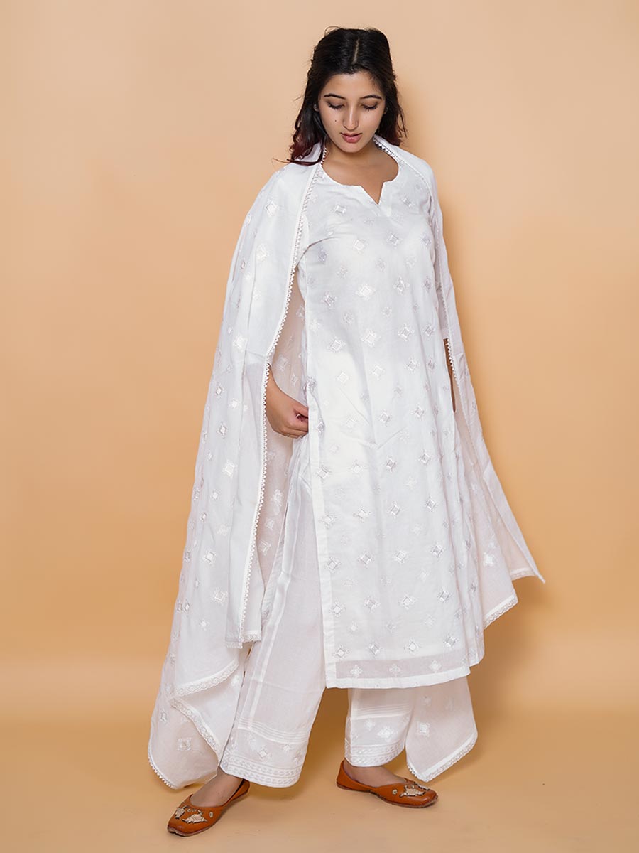 White Cotton Machine Work Suit Set
