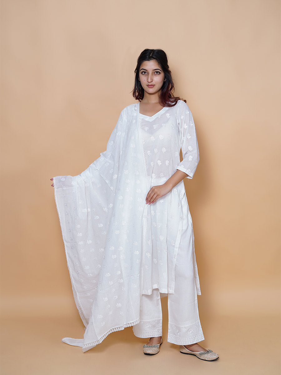 White Cotton Machine Work Suit Set