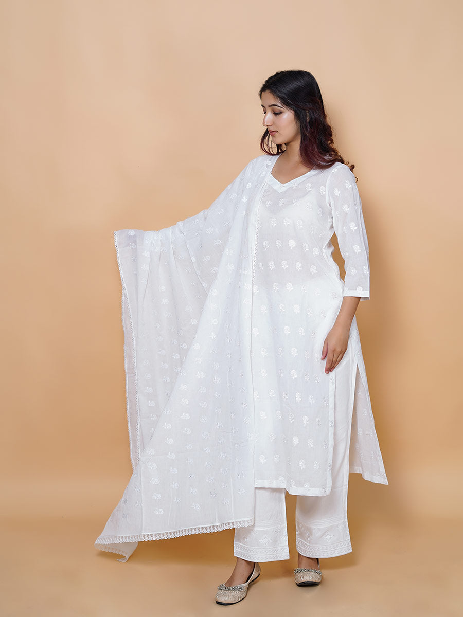 White Cotton Machine Work Suit Set
