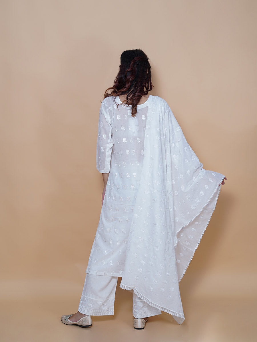 White Cotton Machine Work Suit Set