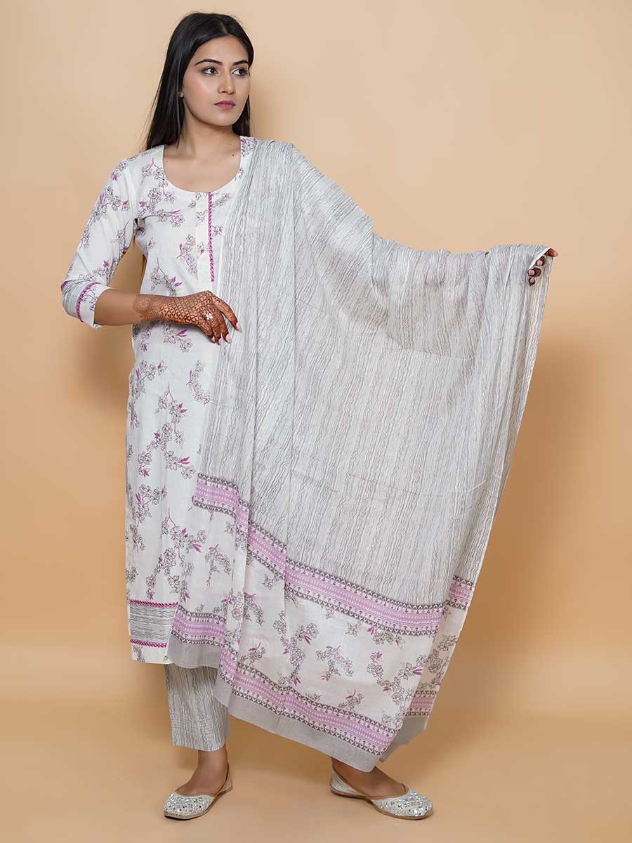 Grey Printed Cotton Dupatta