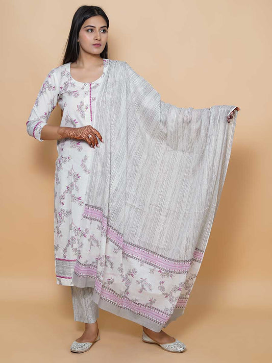 Grey Printed Cotton Dupatta