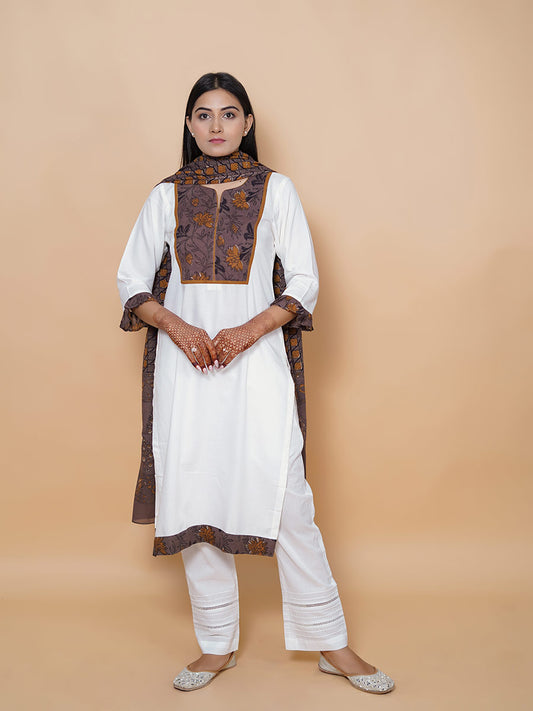 White Cotton Dabu Print Suit Set