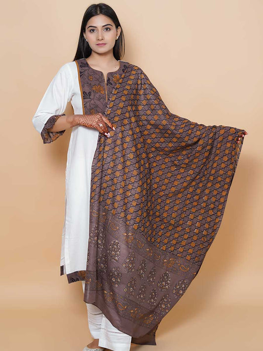 Brown Printed Cotton Dupatta