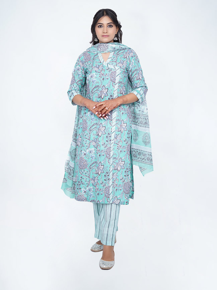 Blue Printed Cotton Dupatta