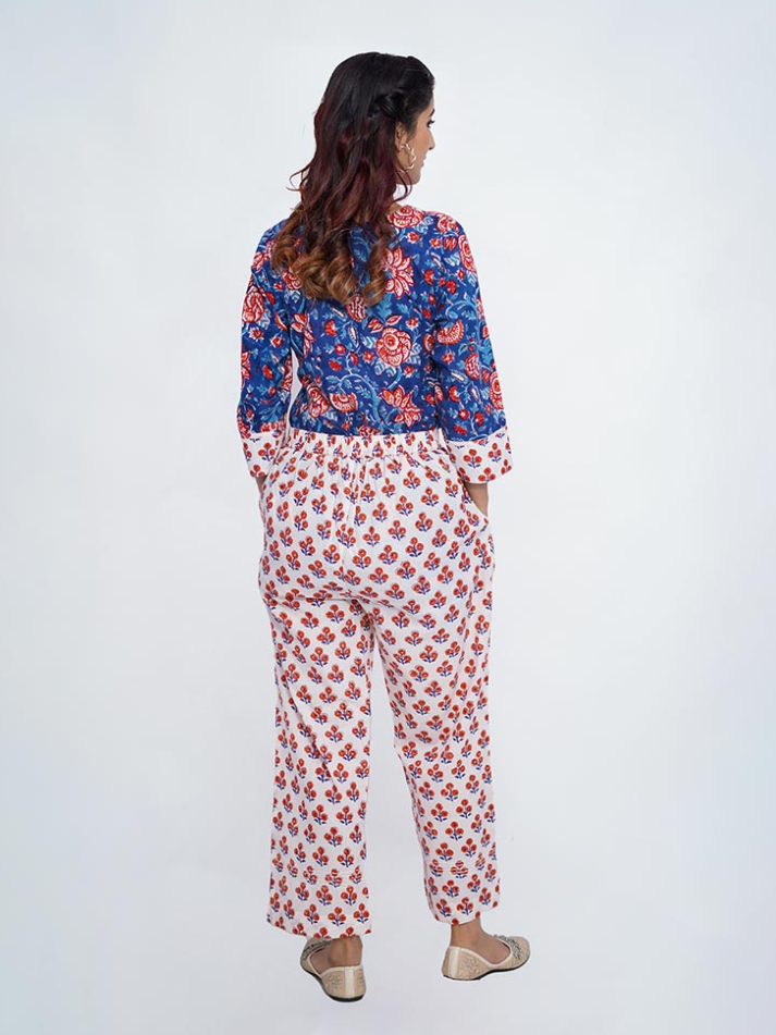 Blue Cotton Block & Kalamkari Print Suit Set