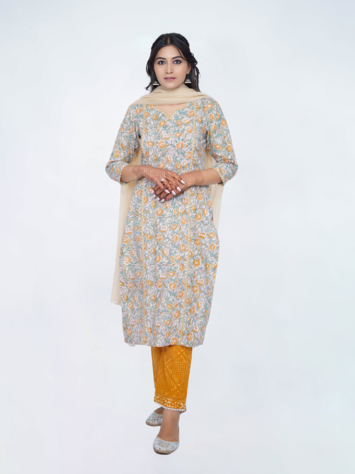 Multicolor Dabu Print Cotton Kurta