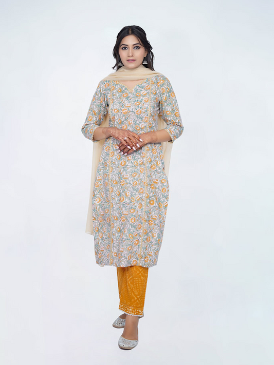 Multicolor Dabu Print Cotton Kurta