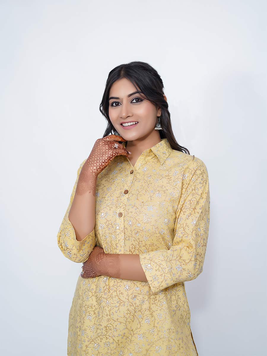 Yellow Cotton Dabu Print Co-ord Set