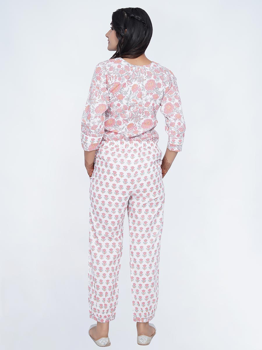 Pink Cotton Bagru Print Suit Set